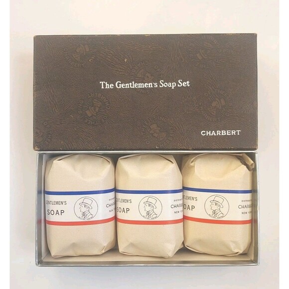 New Old Stock Vintage Box Of 3 Individually Wrapped Charbert Gentlemens Soap Set - Picture 1 of 7